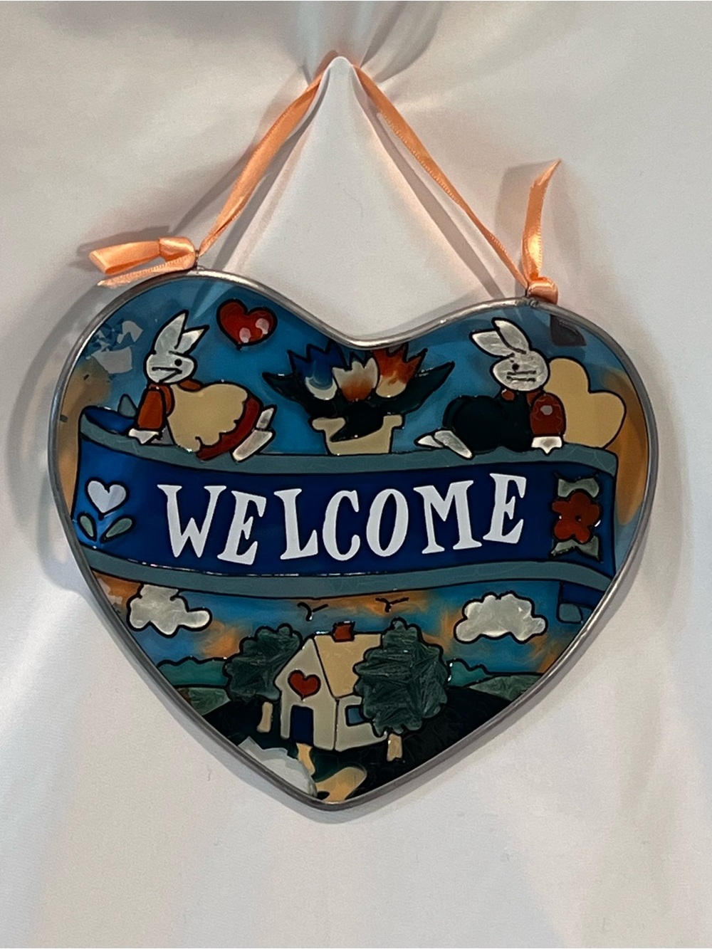1982 Joan Baker Designs JBD Heart Welcome Bunny Suncatcher